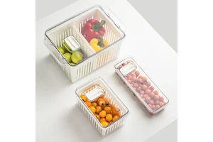 Wholesale Refrigerator Organizer Kitchen Fresh Food Storage Box Fruit Vegetable Storage Container With Drain Basket