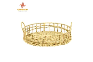 H&T 2025 OEM Bohemia Style Round Basket Hand Bread Flower Picnic Handmade Woven Custom Straw Wicker Rattan Storage Basket