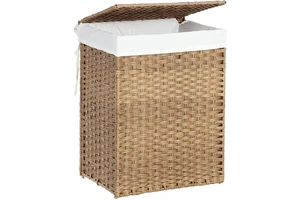 Hand Woven Rattan Wicker Laundry Basket Folding PE Laundry Basket Clothes Basket