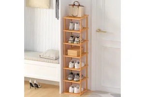 Wholesale Bamboo Shoe Shelf,Wood 7 Tier Shoe Rack Organizer for Closet,Custom Front Door Shoe Storage Rack for Entryway