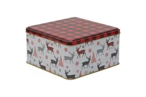 Kontensan EF02832 198x198x100 mm Deer Pattern Plaid Decorative Storage Box 3.7L Square Metal Organization Home Decor Made Turkey