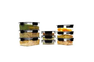PET Airtight Lids Fridge Containers Dustproof Kitchen Organiser Set 3pcs 300ml 900ml 1600ml for Pulses Cereals Spices More Black