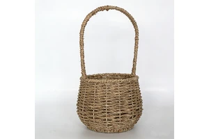 Handmade Seagrass Storage Basket With Handle Natural Woven Flower Basket For Home Organizer & Decoration