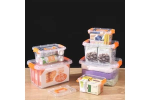 Transparent Rectangle Plastic Storage Box with Lid and Handle for Toy Parts and Cosmetic Finishing Modern Minimalist Design
