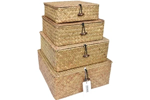 Hot Sales Sustainable Handmade Durable Water Hyacinth Clothing Seagrass Other Wicker Picnic Storage Baskets With Lid Home Decor