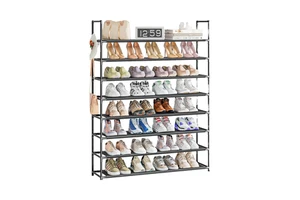 8-Tier Modern Iron Multifunction Shoe Organizer Standing Black Rack Holds 32-40 Pairs Shoes Living Room Storage Shelf