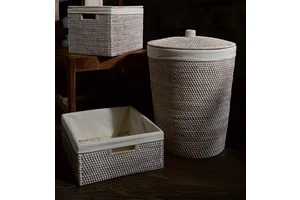 Handmade Rattan Laundry Basket, Decorative Storage Basket, Natural Willow Storage Basket for Bathroom Clothing Storage