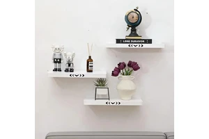 Factory Wholesale Modern White Floating Wall Shelves, 3-Piece Set of L-Shaped Display Shelves for Home Decor
