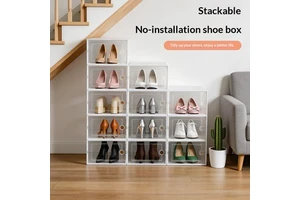 Transparent Plastic Shoe Display Box Stackable Shoe Storage Organizer Closet Clear Foldable Shoe Box With Transparent Door