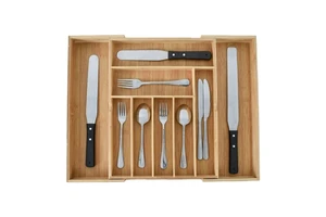 WDF Expandable Bamboo Utensil Organizer Cutlery Tray Silverware Kitchen Drawer Organiser Cutlery Organizer For Kitchen