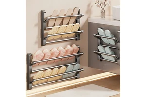 Punch-free Wood Wall Mounted Multifunctional Bathroom Folding Shoe Rack with Slipper and Toilet Shoes Storage