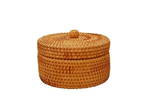 Factory Customized Wicker Fruit Snacks Basket Box Desktop Organizer Basket Bin Handwoven Rattan Storage Basket with Lid