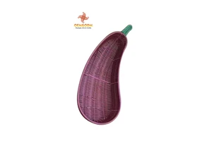 H&T 2025 OEM Eggplant Shape Rattan Basket Bread Flower Picnic Handmade Woven Custom Straw Wicker Rattan Storage Basket