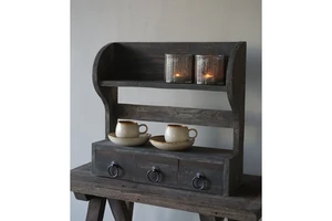 Kamal Art Craft Brown Natural Finish Vintage Wall Rack with 3 Drawers H54xW50cm Depth 15.5cm Durable Wooden Construction