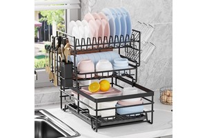 Detachable 3 Tier Tableware Plates Bowl Storage Holder Large Capacity Kitchen Over the Sink Dish Drainer Rack with Drip Tray