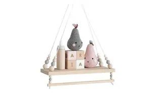 Wood Bead Indoor Wall Hanging Solid Wood Storage Shelf Board Room Decoration