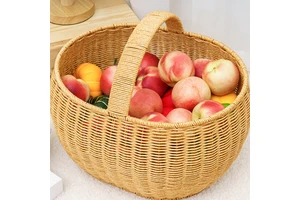 Rustic Style Portable Rattan Woven Storage Basket Food Containers for Shopping for Vegetable Fruit Picnic