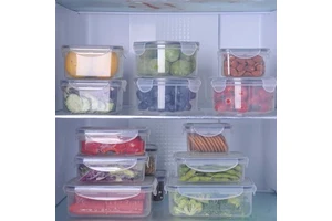 3 In 1 Rectangular Airtight Kitchen Containers Plastic Microwave Food Storage Containers
