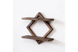 Large Double Layer Solid Wood Wall Hanging Shelves, Multifunctional Decorative Storage Rack for Bedroom Living Room Vase Display
