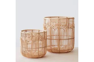 Wholesale Natural Rattan Laundry Basket Handmade Lightweight Eco Friendly Decorative Storage Hamper for Bedroom Bathroom Laundry