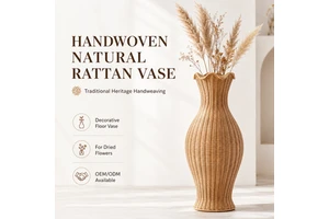 H&T 2025 OEM Natural Rattan Flower Basket Hand Bread Flower Picnic Handmade Woven Custom Straw Wicker Rattan Storage Basket