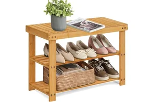Bamboo Three-Tier Multifunction Adjustable Space-Saving Shoe Rack & Storage for Entryway and Bathroom
