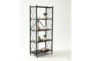Kitchen Storage Rack Standing Foldable Metal Shelf for Kitchen Organization Space-Saving Solution