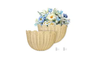 Scalloped Hanging Basket, Handwoven Wicker Wall Planter Basket for Indoor Plants and Home Decor
