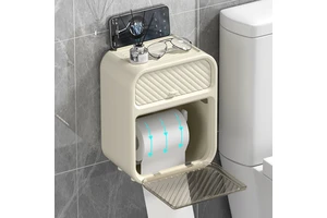 Wall-Mounted Toilet Paper Box Holder, Punch-Free Plastic Tissue Storage Box for Modern Bathroom & Toilet Organization