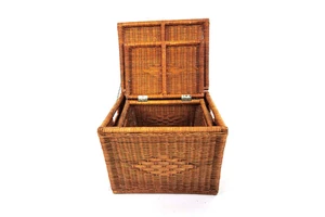 Premium Large Rectangle Wicker Storage Basket Natural Rattan Organizer Container for Bedroom or Office for Laundry Sorting