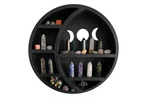 Moon Shelves Wooden Ornament Storage Rack Wall Home Decor, Wood Crescent Moon Wall Shelf Cabinet