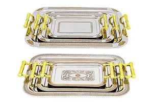 Classic Stainless Steel Multifunctional Serving Tray Set Arabic Gold Table Use Storage Trays