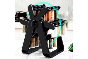 Seasoning Storage Rack Double Tier 360 Degree Rotation 18 Glass Jars Practical Rotating Spice Holder for Restaurant Home Cooking