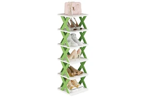 Multi-Functional Household Shoe Rack Folded Pull-Down Multiple Layers Stackable Metal Storage Shelf Space-Saving Door Vertical