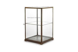 Antique Design Display Cabinet Storage Box for Living Room Decor Brass/Glass Rectangular Display Cabinets