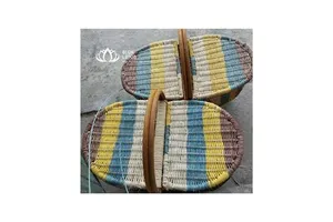 Picnic Rattan Baskets Basket Rope Storage Rattan Seagrass Picnic Cotton Stair Wicker Baskets Sky Pham Blue Lotus Viet Nam