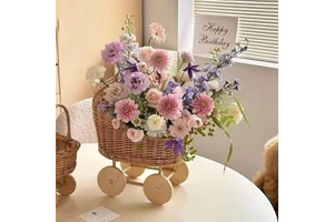 2025 Mini Tricycle Rattan Woven Fruit Basket Bamboo Handmade Wicker Storage Basket Handwoven Rattan Basket Organizer Tray