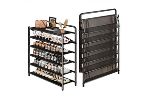 Folding Metal Carbon Steel 6-Tier Shoe Rack Household Doorway Indoor Space-Saving No-Installation Simple Shoe Storage