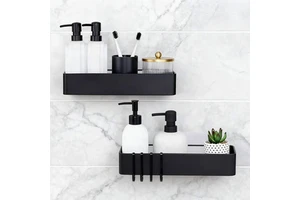 BX 2 Pack Adhesive Shower Caddy, Rustproof Metal Shelves, No-Drill Bathroom Shower Rack