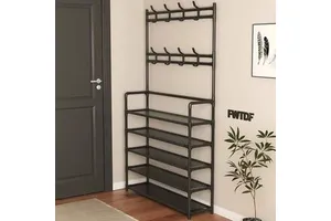 Shoe Rack 5-tier Portable Removable Floor One-piece Coat Hood Integrated Living Room Bedroom Simple Shoes Clothing