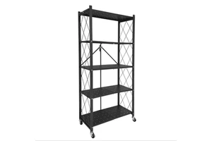 Adjustable Foldable Storage Shelves with Wheels No Assembly Organizer Rack for Garage Kitchen Basement Pantry