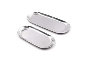 Silver Oval Modern Decorative Tray Set 2Pcs Serving Platter Jewelry Stand Cosmetic Storage