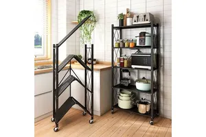 Required Folding Storage Rack with Wheels, Multi-Tier Kitchen Shelf, Bathroom Organizer, Mobile Floor Rack Living Room, Pantry