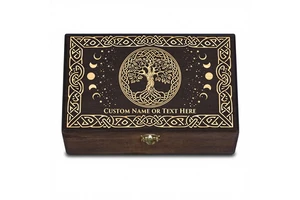 Personalized Rectangle Wooden Storage Box Modern Packaging Box With Carved Tree Life Design For Jewelry Storage Large Capacity