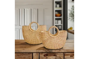 Rattan Natural Straw Handmade Bamboo Bag Decorative Sea Grass Basket
