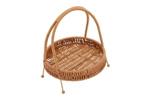 New Design Rattan Woven Basket Veggie Tray Round Basket Wicker Hamper Kitchen Storage Woven Food Basket