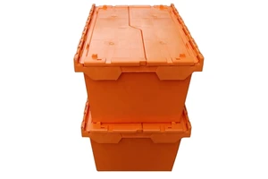 Food Grade Heavy Duty PP Plastic Storage Logistic Container Tote Box Crates with Hinged Lids for Moving and Transportation