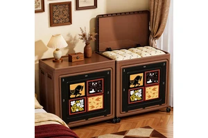 Vintage-style Plastic PP Clothing Storage Box Large-capacity Household Toy Tools Organizer Foldable Lid Wheels Moisture-proof