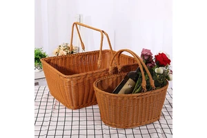 Hot Sale Wholesale High Quality Rattan Fruit And Vegetable Basket Hand Woven Basket Fashion Picnic Storage Basket With Handles