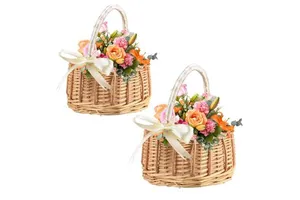 Handmade Wicker Flower Basket With Handle Natural Rattan Decorative Basket for Gift or Wedding Arrangements